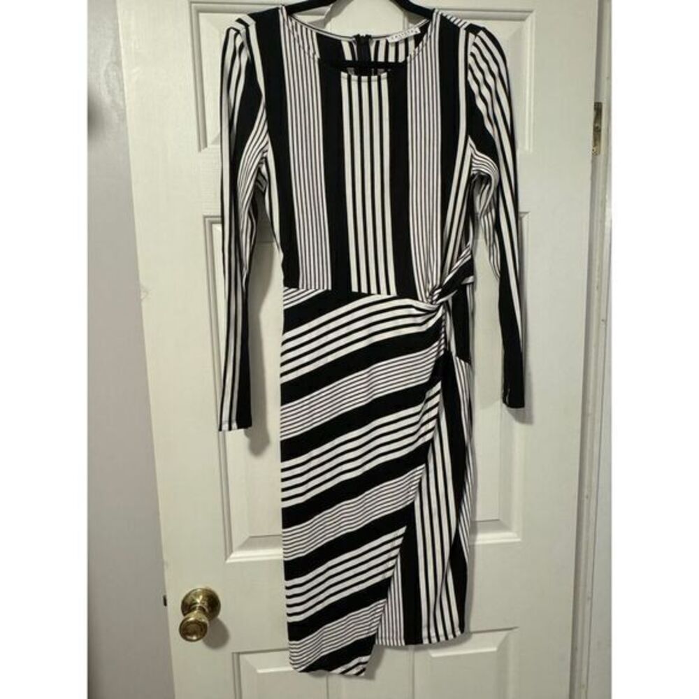 Calista Black and White Striped Long Sleeve Dress Elegant Cocktail Party Wear